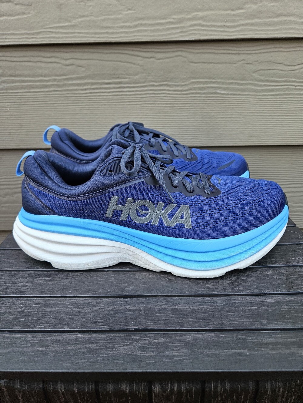 Hoka Bondi 8 Men’s Size 11.5 D Blue Lace Up Running Shoes Sneakers